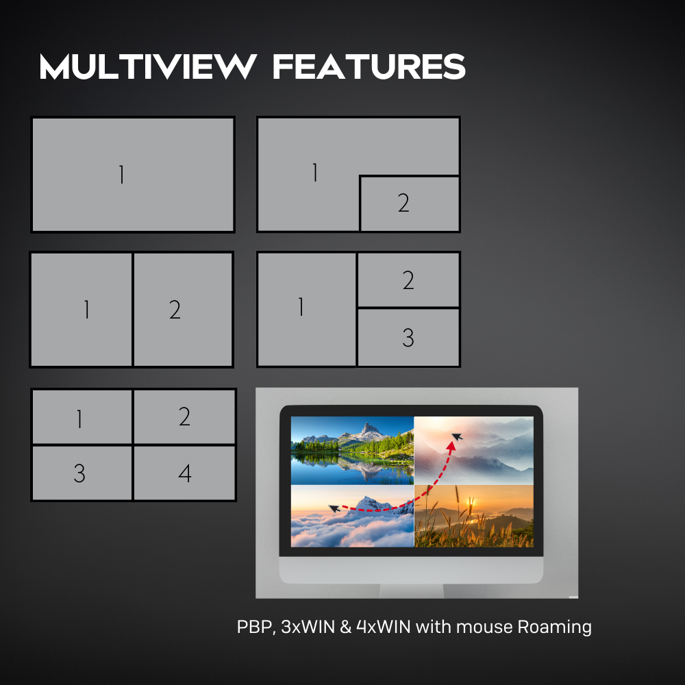 Verschiedene Multiview-Modi  –  manche geeignet für das Umschalten via Mouse Roaming 